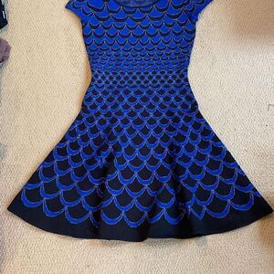 Diane Von Furstenberg Alina Dress Knit Fish Scale Pattern Fit & Flare Blue